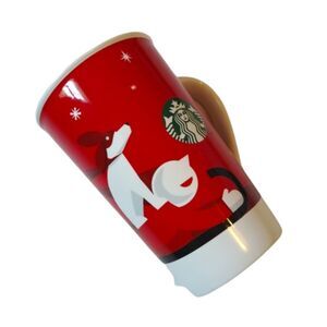 2011 Starbucks Christmas Holiday Winter Dog and Boy Sledding Coffee Drink Mug
